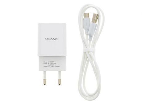 Зарядное устройство Usams T21 USB 2.1A + кабель Type-C
