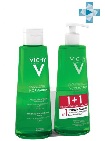 Vichy Набор: Cужающий поры очищающий лосьон 200 мл + Oчищающий гель для умывания, 200 мл (Vichy, Normaderm)