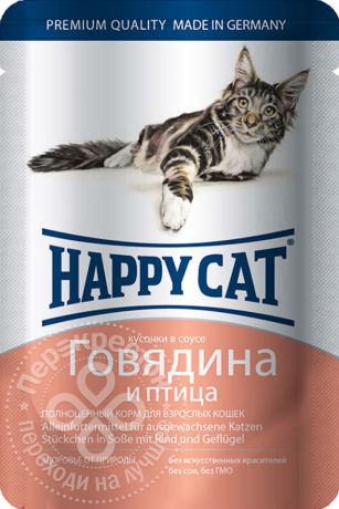 Корм для кошек Happy Cat Говядина и птица 100г (упаковка 22 шт.)