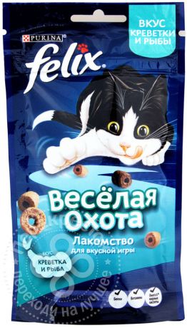 Хрустящее лакомство для кошек Felix креветка и рыба 50г