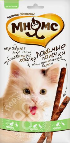 Лакомство для кошек Мнямс Лакомые палочки с уткой и кроликом 13.5см 3шт*5г (упаковка 6 шт.)