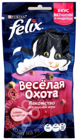 Хрустящее лакомство для кошек Felix ветчина и индейка 50г (упаковка 6 шт.)