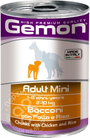 Корм для собак Gemon Dog Mini для мелких пород кусочки курицы с рисом 415г (упаковка 6 шт.)