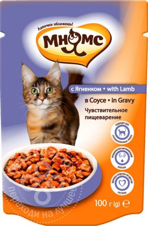 Корм для кошек Мнямс Чувствительное пищеварение с ягненком в соусе 100г (упаковка 24 шт.)