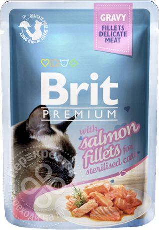 Корм для кошек Brit Premium Кусочки филе лосося в соусе 85г (упаковка 24 шт.)