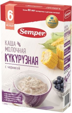 Каша Semper Кукурузная с черникой молочная 180г