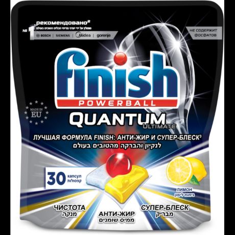 Finish Quantum Ultimate таблетки (лимон) для посудомоечной машины, 30 шт.