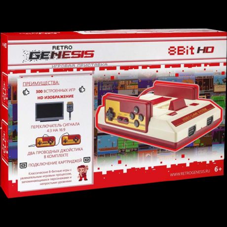 Игровая приставка Retro Genesis 8 Bit HD + 300 игр (HDMI кабель, 2 проводных джойстика)