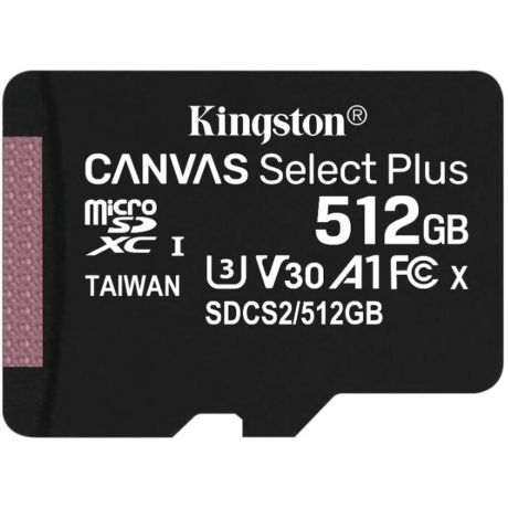 Карта памяти Micro SecureDigital 512Gb SDXC Kingston Canvas Select Plus class10 UHS-I U3 (SDCS2/512GBSP)
