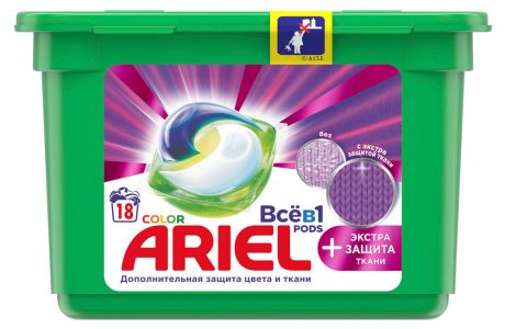 Капсулы для стирки Ariel PODs Всё в 1 + Экстра защита ткани, 18 шт