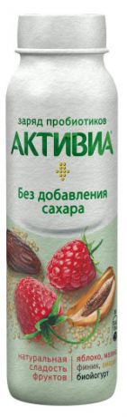 Йогурт «Активиа» питьевой без добавления сахара с яблоком малиной фиником амарантом 2%, 260 г