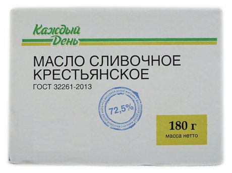 Масло сливочное «Каждый день» Крестьянское 72,5%, 180 г