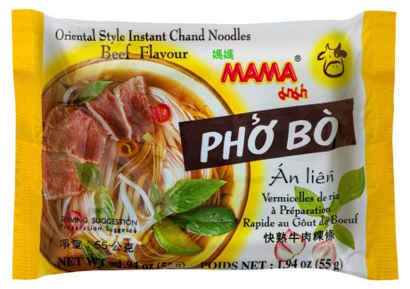 Тайская рисовая лапша «МАМА» со вкусом говядины ФО БО брикет, 55 г