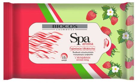 Влажные салфетки BioCos SPA Aroma Лесная ягода, 15 шт