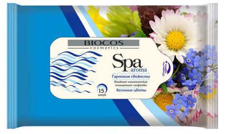 Влажные салфетки BioCos SPA Aroma весенние цветы, 15 шт