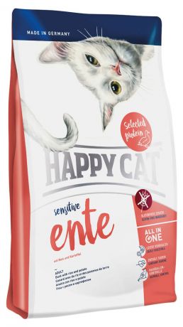 Сухой корм для кошек Happy Cat Sensitive Ente с чувствительным пищеварением утка с рисом и картофелем, 1,4 кг
