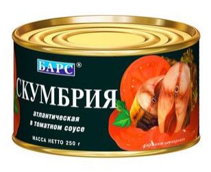 Скумбрия «Барс» атлантическая в томатном соусе, 250 г
