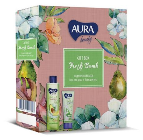 Подарочный набор Гель для душа Aura Beauty Fresh Bomb Авокадо и розмарин, 250 мл + Крем для рук Aura Beauty Увлажняющий, 75мл