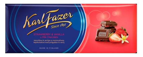 Шоколад молочный Karl Fazer с клубникой, 200 г