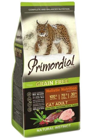Сухой корм для кошек Primordial беззерновой утка и индейка, 2 кг