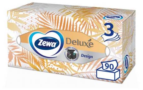 Салфетки бумажные Zewa Deluxe Дизайн косметические 3 слоя, 90 шт
