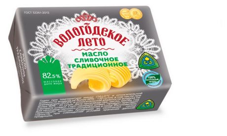 Масло сливочное «Вологодское лето» традиционное 82,5%, 180 г