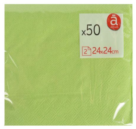 Салфетки бумажные 2-слойные Actuel зеленые 24х24 см, 50 шт