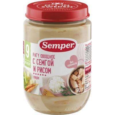 Пюре Semper Рагу овощное с семгой и рисом с 9 мес, 190 г