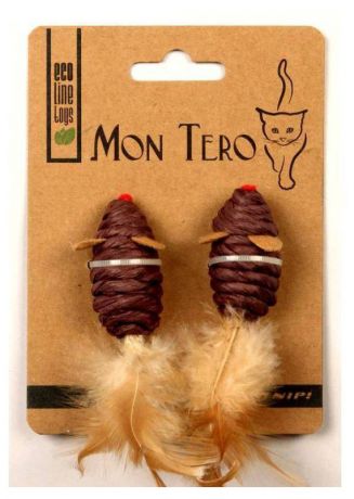 Игрушка для кошек Mon Tero мыши флисовые с перышками, 2 шт