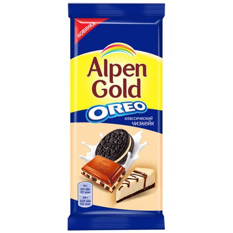 Шоколад Alpen Gold Oreo молочный чизкейк с печеньем, 95 г