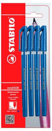 Набор шариковых ручек Stabilo Excel 828 синие 0,3 мм, 4 шт