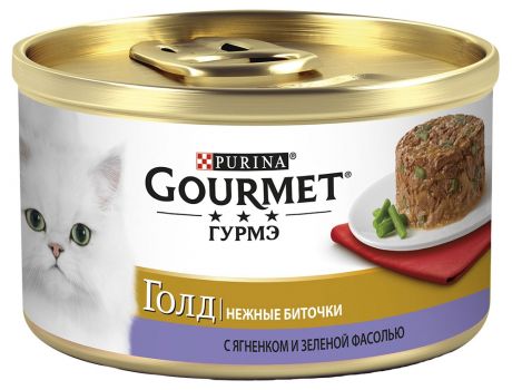 Консервированный корм для кошек Gourmet Gold биточки с ягнёнком фасолью, 85 г