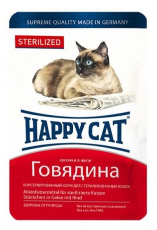 Корм для стерилизованных кошек и кастрированных котов Happy Cat говядина, 100 г