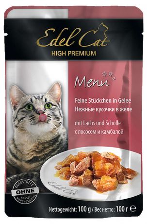 Корм для кошек Edel Cat лосось и камбала в желе, 100 г