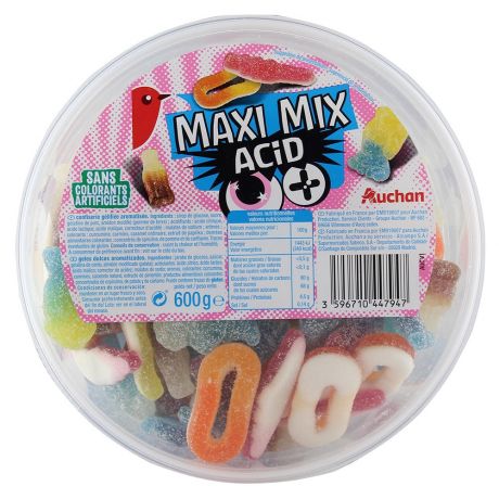 Набор жевательных конфет АШАН Maxi Mix Acid Кислый микс, 600 г