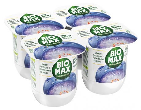 Биойогурт Bio-Max с черникой, обогащенный бифидобактериями и пребиотиком 2.2%, 125 г