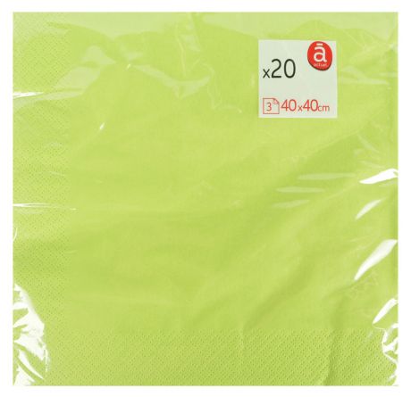 Салфетки бумажные 3-слойные Actuel зеленые 40х40 см, 20 шт