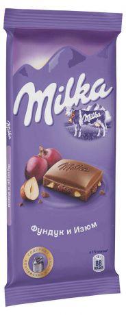 Шоколад Milka молочный с фундуком и изюмом, 90 г