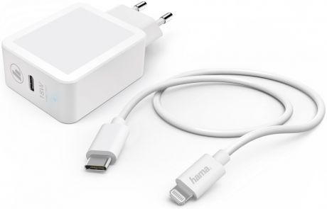 Сетевое зарядное устройство Hama H-188330 PD + кабель Apple Lightning-Type-C (белый)