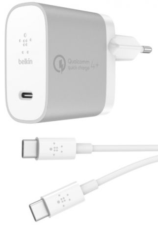 Сетевое зарядное устройство Belkin F7U074VF04 + кабель USB-C-USB-C 1.2М (серебристый)