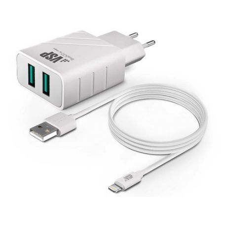 Сетевое зарядное устройство BORASCO 37265, 2xUSB, 8-pin Lightning (Apple), 2.4A, белый