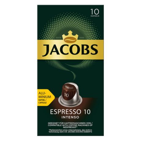 Кофе капсульный JACOBS MONARCH Espresso 10 Intenso Nespresso, капсулы, совместимые с кофемашинами NESPRESSO®, крепость 10, 10 шт [8052286]