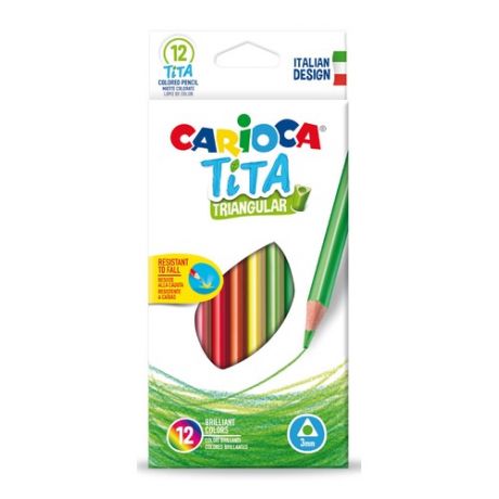 Упаковка карандашей цветных CARIOCA TITA 42786, трехгранные, пластик, 12 цв., коробка европодвес 12 шт./кор.