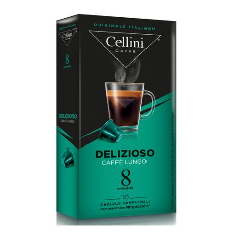 Кофе капсульный CELLINI Delizioso Caffe Lungo, капсулы, совместимые с кофемашинами NESPRESSO®, крепость 8, 10 шт