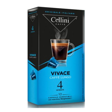 Кофе капсульный CELLINI Vivace Caffe Lungo, капсулы, совместимые с кофемашинами NESPRESSO®, крепость 4, 10 шт