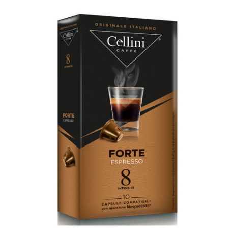 Кофе капсульный CELLINI Forte Espresso, капсулы, совместимые с кофемашинами NESPRESSO®, крепость 8, 10 шт
