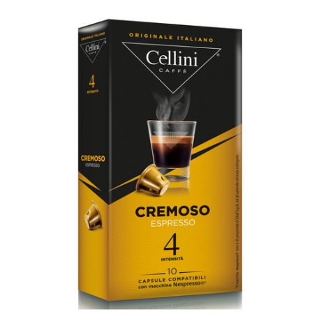 Кофе капсульный CELLINI Cremoso Espresso, капсулы, совместимые с кофемашинами NESPRESSO®, крепость 4, 10 шт