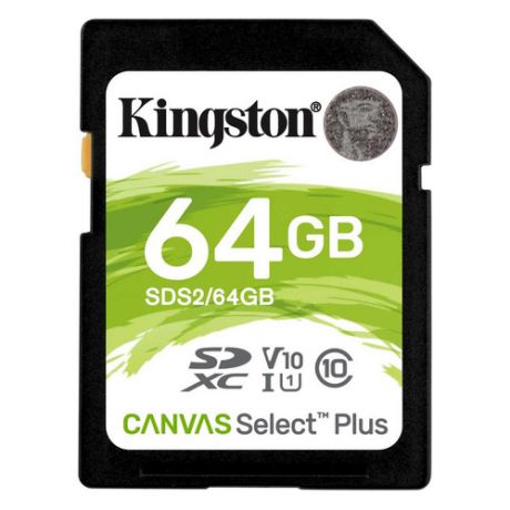 Карта памяти SDXC UHS-I KINGSTON Canvas Select Plus 64 ГБ, 100 МБ/с, Class 10, SDS2/64GB, 1 шт.