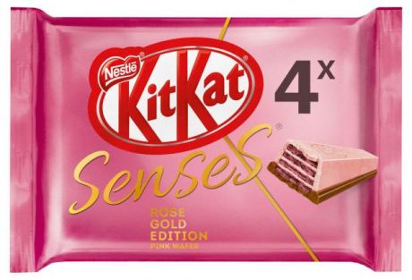 Шоколад KitKat Senses Rose Gold Edition со вкусом клубники с хрустящей вафлей, 116 г