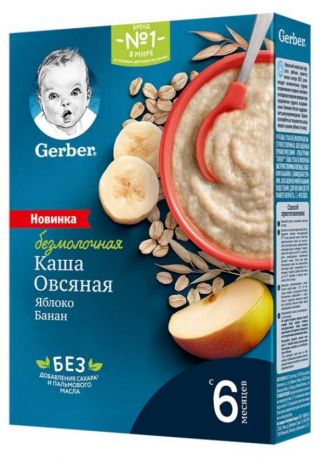 Каша Gerber овсяная яблоко банан безмолочная с 6 мес., 180 г